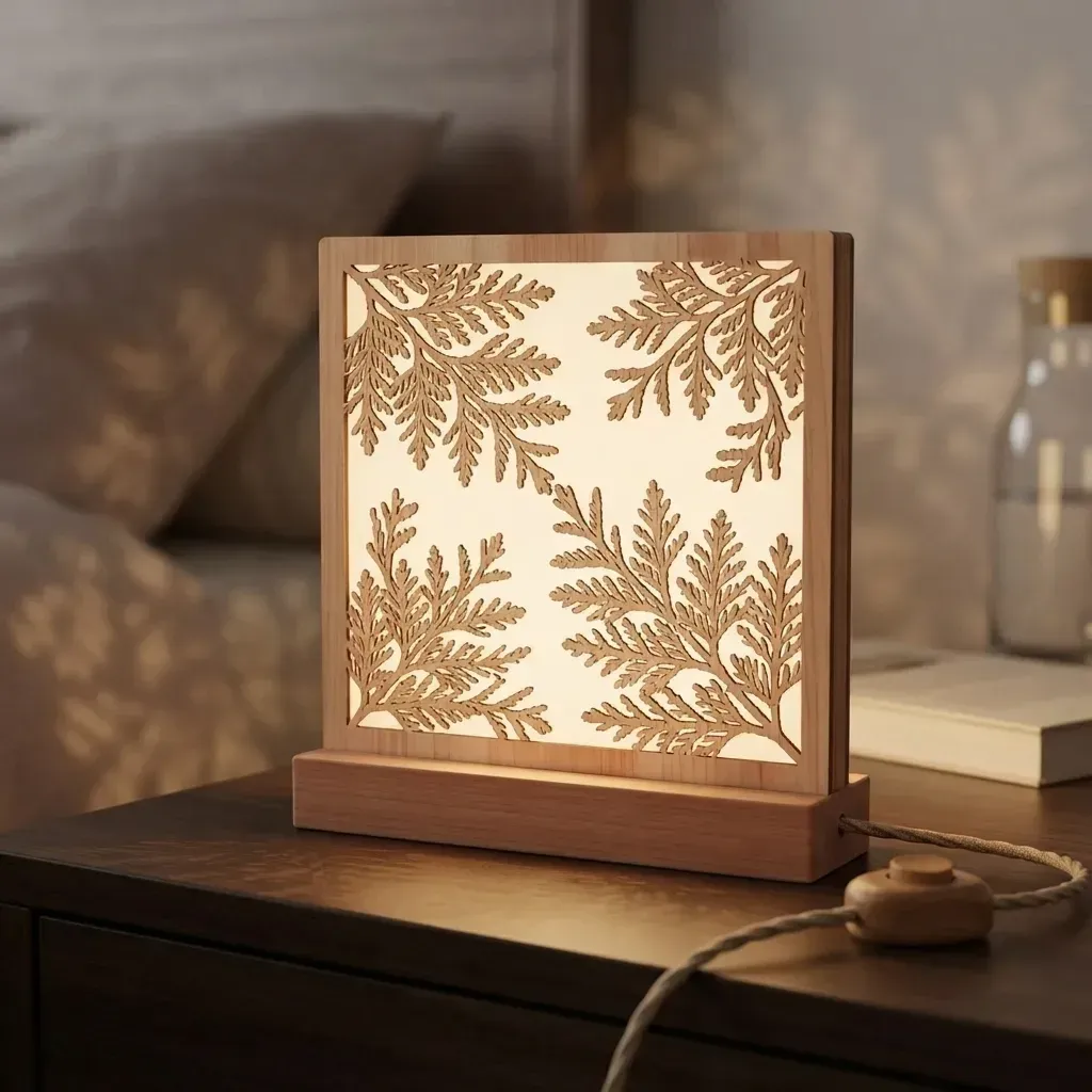 Wooden Night Light Cedar Leaf Home Decor