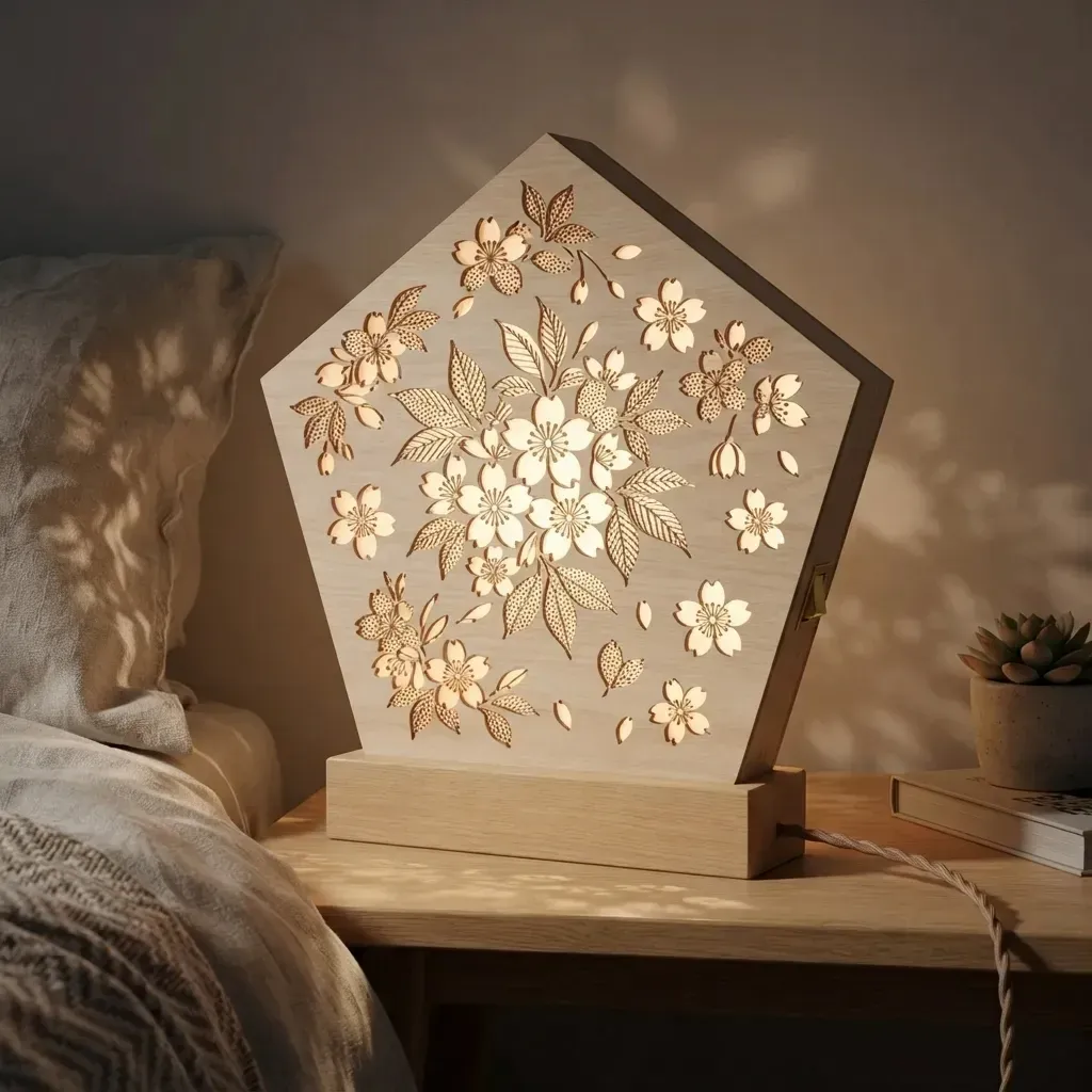 Wooden Night Light Cherry Leaf Home Decor