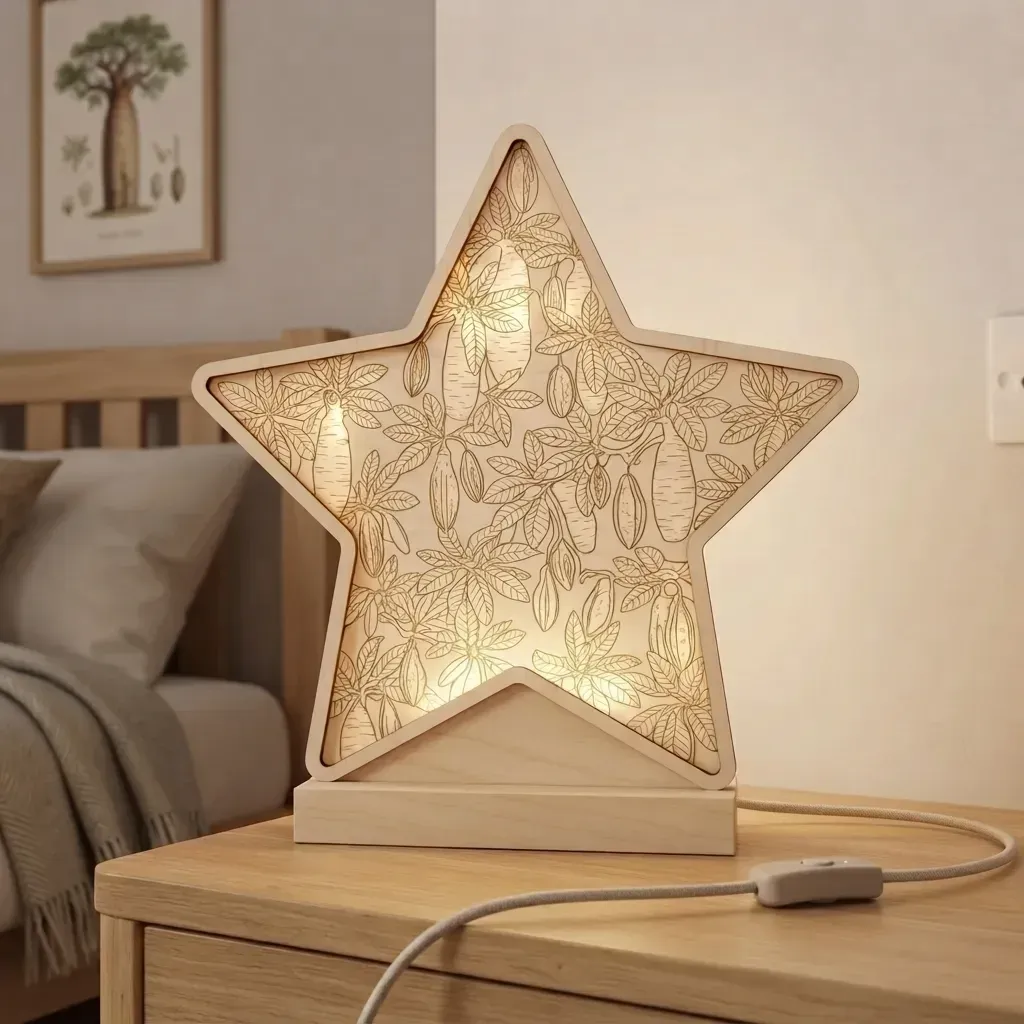 Wooden Night Light Baobab Leaf Home Decor