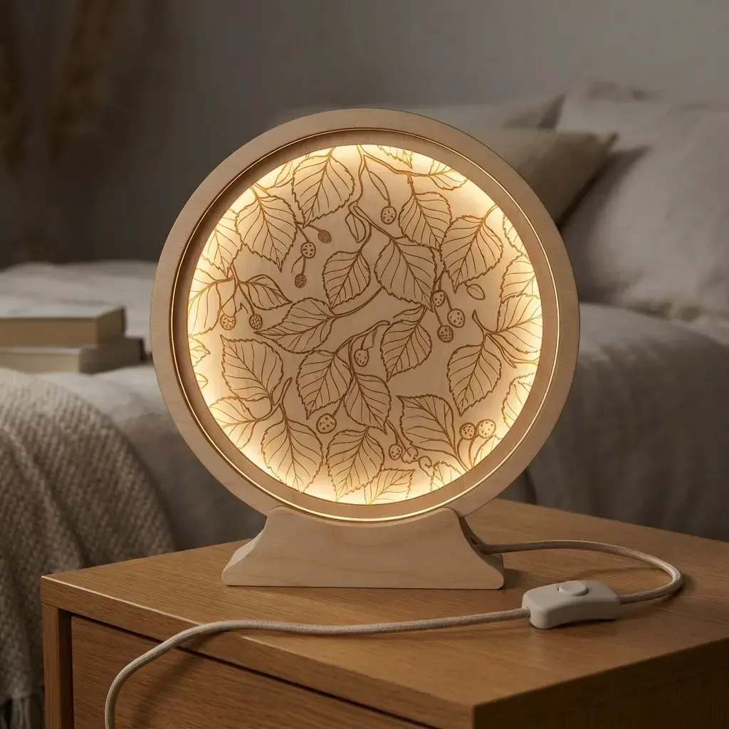 Wooden Night Light Birch Leaf Home Decor