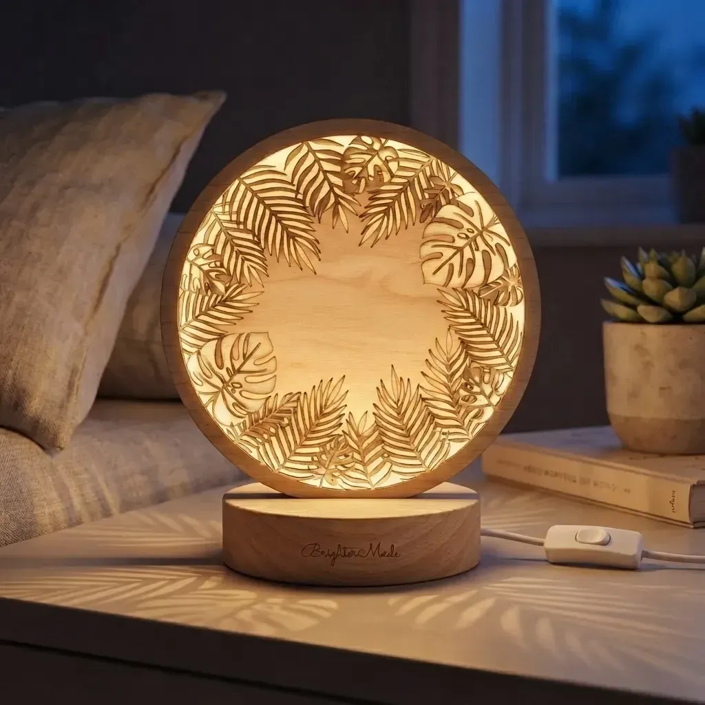 Wooden Night Light Palm Leaf Home Decor