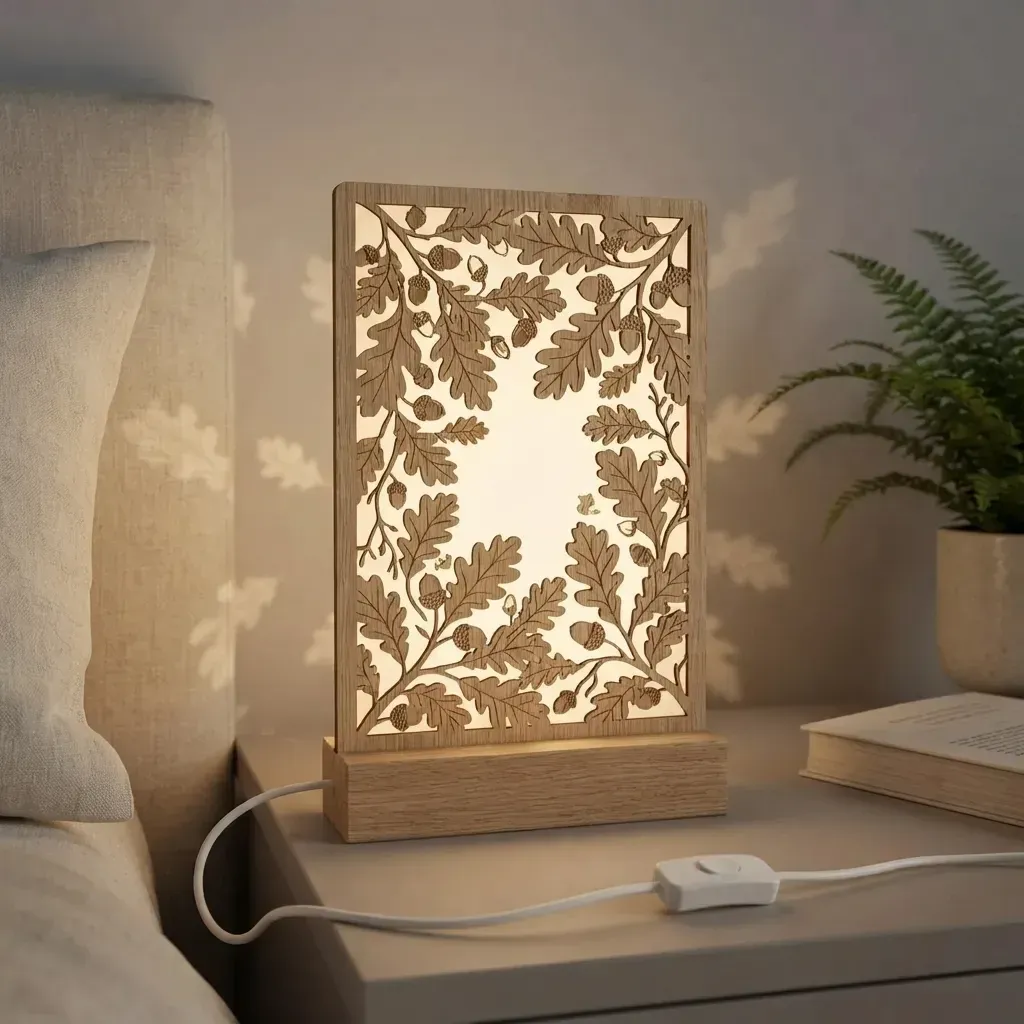 Wooden Night Light Oak Leaf Home Decor