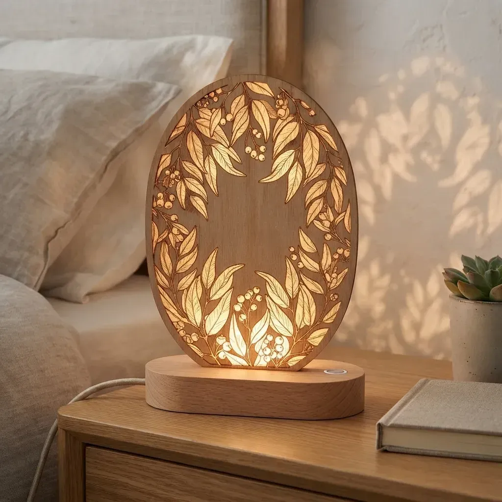 Wooden Night Light Eucalyptus Leaf Home Decor