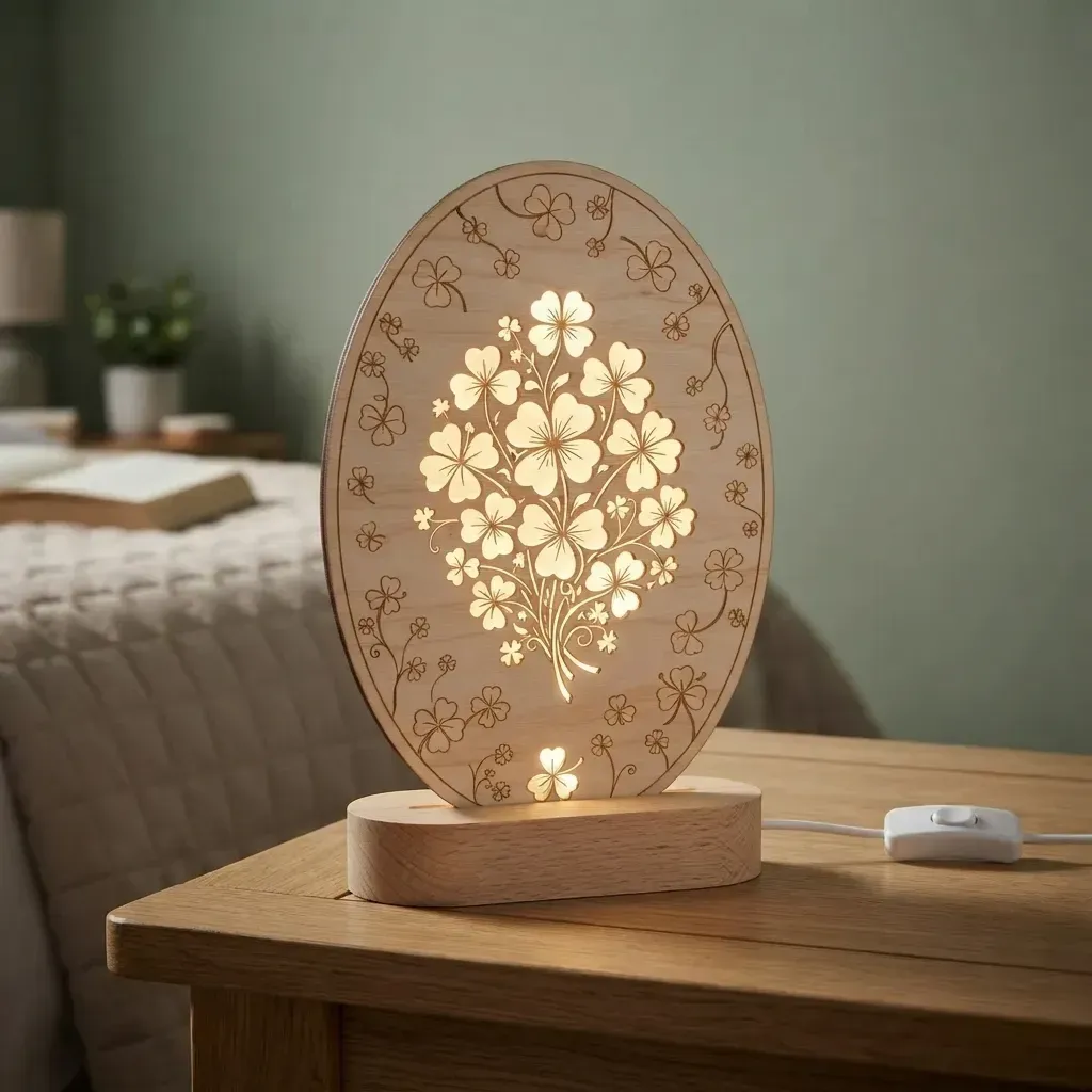 Wooden Night Light Clover Leaf Home Decor